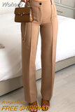 High Waisted Casual White Trousers Women Brown Stright Pants Office Lady Korean Style Women 2023 Pantalones De Mujer-Outfit