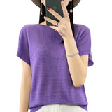 Woherb Line Of Clothing Worsted Short Sleeve Female Round Collar Loose Thin Bat Sleeve Vest Shirt Hollow Out Outside The Hair-Outfit