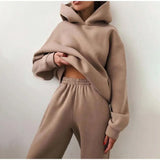 Tracksuit Autumn Plus Fleece Sweatshirts Two Piece Set Casual Oversized Solid Female Sports Hoodie Suit Long Pant