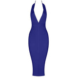 Quality Pink Purple V-neck Backless Bodycon Rayon Bandage Dress Sexy Club Party Dress
