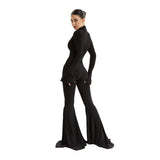 Woherb Women's Wear Sexy Slim Hollow Long Sleeve Jumpsuit Mop Ground Horn