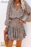 Print Ruffle Hem Shirred Waist Casual Dress-Outfit