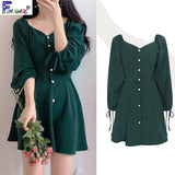 A Line Chic Dresses Women Fashion Korea Japan Style Design Cute Sweet Little Back Dress Party Mini Button Vintage Dress