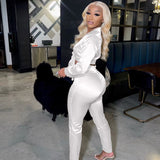 Satin Solid 2 Piece Set Fall Clothes Women Outfits Sexy Lace Up V Neck Crop Top Pants Skinny Club Party Tracksuit Women-Outfit