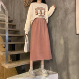 Skirts Women Solid Basic Stylish S-3XL Thick Warm Corduroy Sweet Elegant High Waist Female Winter Split Young