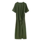 Open Fork Midi Dress 2025 Spring And Summer Collar Leisure Long