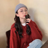 Cardigan Sweater Solid O-Neck Single Breasted Loose Outwear Street Females Leisure Chic Elegant Simple Trendy Knitted