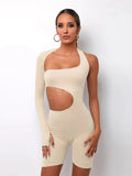 Kliou Asymmetrical Solid Women Rompers Basic Long Sleeve Casual Sportswear Streetwear Female Elastic High Waist
