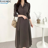 2022 Spring Fenimine Vestidos Women Fashion Korea Chic Japan Style V Neck Single Breasted Button Elegant Long Shirt Dress