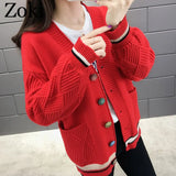 Autumn Women Cardigans Sweater Fashion Patchwork Long Sleeve Single Breasted Winter Warm Knitted Coat V-neck Female