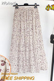 Women Summer Chiffon Floral Print Skirt High Waist A-line Elegant Skirts Beach Many Colors Mid-length Skirt QT1615-Outfit