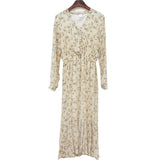 Elegant Ruched Floral Print Women Autumn Dress Sexy V-neck Full Sleeve Female Long Dresses 2021 Spring Chiffon Vestidos-Outfit