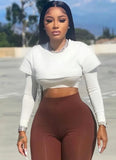 White Long Sleeves O-Neck Crop