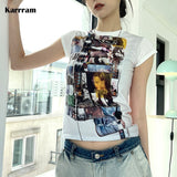 Grunge Print T-shirts Y2k Aesthetics Punk Style Tops Japanese Harajuku Sexy Slim Tee Shirts 90s Vintage Streetwear