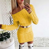 Woherb New In Long Fluorescent Color Twist Waist Open Shoulder Sweater Dress Hot Style Sweater-Outfit