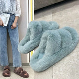 Fluffy Home Slippers Women Faux Fur Slippers Cozy Furry Slides Open Toe Slip on Soft Slippers House Floor Plush Warm