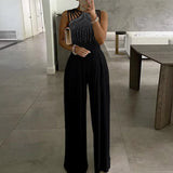 Office Lady Wide Leg Jumpsuit Sexy Off Shoulder Women Rompers Bodysuit Summer Fashion Striped Printed Overalls