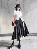 Women Ins Solid Color Pleated Asymmetrical A-line Skirt Casual High Waist Mid-length Long Skirt For Spring Summer QT2044-Outfit
