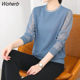Hollow Out Long Sleeve Sweater 2021 Spring New Ice Silk Sunscreen Jacket Women's Loose Pullover Thin Bottoming Shirt-Outfit