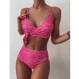 Blue Sexy Dot Bikini Women Bathing Suit Bathers High Waist Swimsuit Brazilian Push Up Lace Up Bandage Swimwear Bikinis