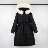 Large Natural Raccoon Fur Hooded Long Down Coat Women Winter 90% Duck Down Parkas Female Thickness Sash Tie Up Jackets-Outfit