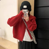 Woherb Style Multi-Color Hooded Double Zipper Knit Cardigan Women's New Short Hair Sweater Hoodie Autumn And Winter Small Coat-Outfit