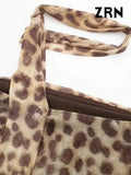 ZRN-Women's Leopard Print Pleated Tulle Bustier Tops, Strapless, Straight Neck, Draped, Female Camis, Sexy Fashion-Outfit
