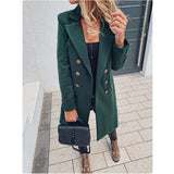 Autumn Winter New Fashion Lapel Long Sleeve Women's Jackets Casual Slim Solid Double Breasted Ladies Long Jackets