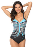 V-Neck Geometric Print Backless One Piece