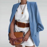 Women Formal Jacket Fashion Elegant Solid Color Long Sleeve Coat Autumn Winter Office Lady Chic Lapel Slim Cardigan