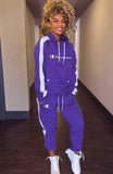 Woherb Fashion Letter Print Contrast Piping Long Sleeve Hoodies And Pant Tracksuit 1127-0-Outfit