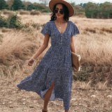 New Spring Print Long Dress Women V Neck Short Sleeve Lace Up Button Dress For Woman Sexy Leopard Summer