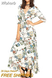 V-Neck Loose Long Print Summer Dress Women Elegant Casual Beach Dress Women Vacation Bohemian Short Sleeve Dresses 19138-Outfit