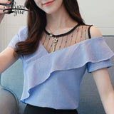 fashion patchwork women's clothing shirt short sleeve summer women blouse sexy strapless women's tops blusas D745