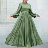 Dress Party Holiday Solid Dubai Abaya ZANZEA Elegant Women Fashion Satin Maxi Turkey Hijab Autumn Islamic Clothing