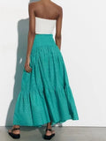 2023 Women Summer Skirts Fashion Print Elastic waist Pleated Ankle-Length Poplin Female Sweet Elegant Skirt Clothing-Outfit