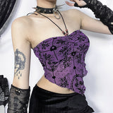 Flocked Halter Tube Top Women's Sexy Printed Backless Sleeveless Irregular Bandeau Crop Top Clubwear CF23702AH-Outfit
