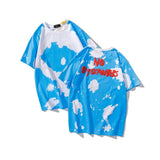Dye Wish You Were Here Letter Foam Oversize Tshirts for Men and Women Short Sleeve Casual Summer T Shirt Hip Hop Cotton