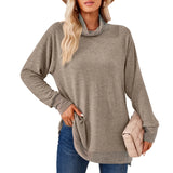 / Winter 2023 New Women's Scarf Collar Color Long-Sleeved Loose T-Shirt Top-Outfit