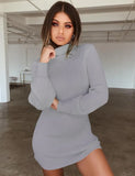 Winter Fashion Sexy Women's Package Hip Mini Dress 2021 Casual Turtleneck Solid Long Sleeve Knitted Plus Size Lady