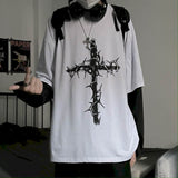 Cross of Thorns fake two-piece for men women long-sleeved dark hip-hop loose large size autumn new trend top