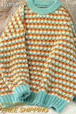 Women Sweater O Neck Pullover Chic Thicken Striped Sweaters Winter Clothes Sweet Jumper Leisure Loose Knitwear-Outfit