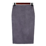 Woherb Skirt Solid Color Split Deer Skin Velvet Skirt High Purse Hip Thin Versatile Skirt-Outfit