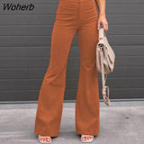 High-waisted Pants Women Winter Casual Loose Flared Pants Corduroy Solid Trousers Women Streetwear Pantalon 24279-Outfit