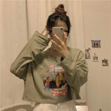 Women Long Sleeve Fashion Cartoon Printed T-shirts Sexy Short O-neck Korean Style Tops Ladies Streetwear Ins All-match Chic Cute-Outfit