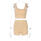 2021 Summer Solid Silp Sleeveless Navel Top Shorts Set Bodycon Sexy Party Elegant Club Y2K Robe