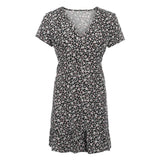 hirigin Fashion Women Short Sleeve Wrap Boho Floral Mini Dress Ladies Summer Holiday Party Sundress Female