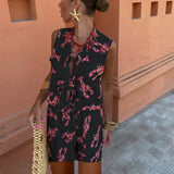 Women Lobster Printed Shorts Set Short Sleeveless Lace Up Shirt and Shorts Two Pieces Sets Summer Chic Lady Street Suit-Outfit