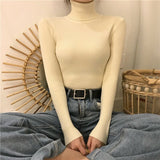 Warm Sweater Female 2019 New Fashion Rainbow Sweater Ladies High Collar Short Corp Tops