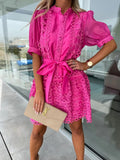 Women's Fashion Lace Splicing Tie Lace Mini Dress